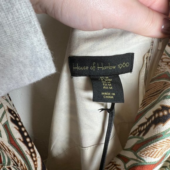 NWT House of Harlow Leaf Print Tie-Sleeve Linen Maxidress - Picture 10 of 14